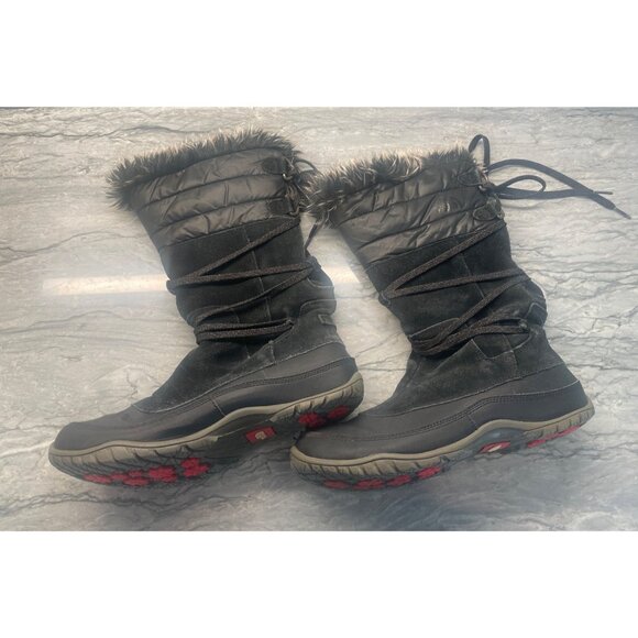The North Face Nuptse Primaloft 200g Black Suede Faux Fur Boots Womens 9.5 - Picture 2 of 7